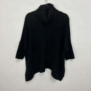 360 Cashmere Women's Sz L Turtleneck Relaxed Boxy Fit 1/2 Sleeve Sweater Black